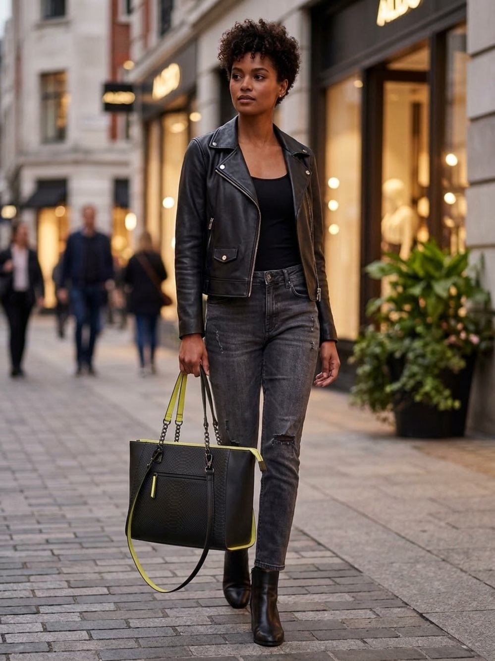 Aldo Black & Yellow Textured Tote Hand/Shoulder Bag